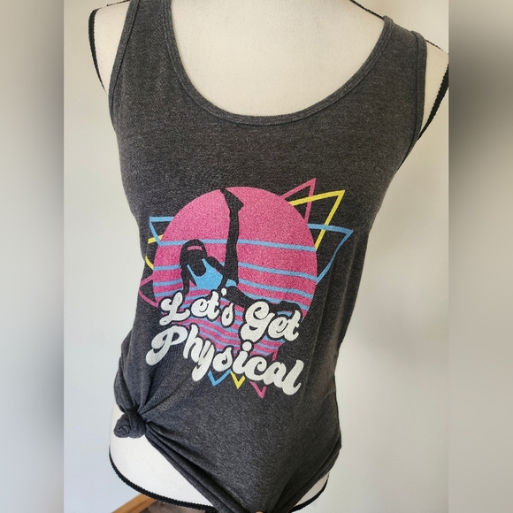 Port & Company Let's Get Physical Gray Graphic Tank Top Shirt - Picture 2 of 5